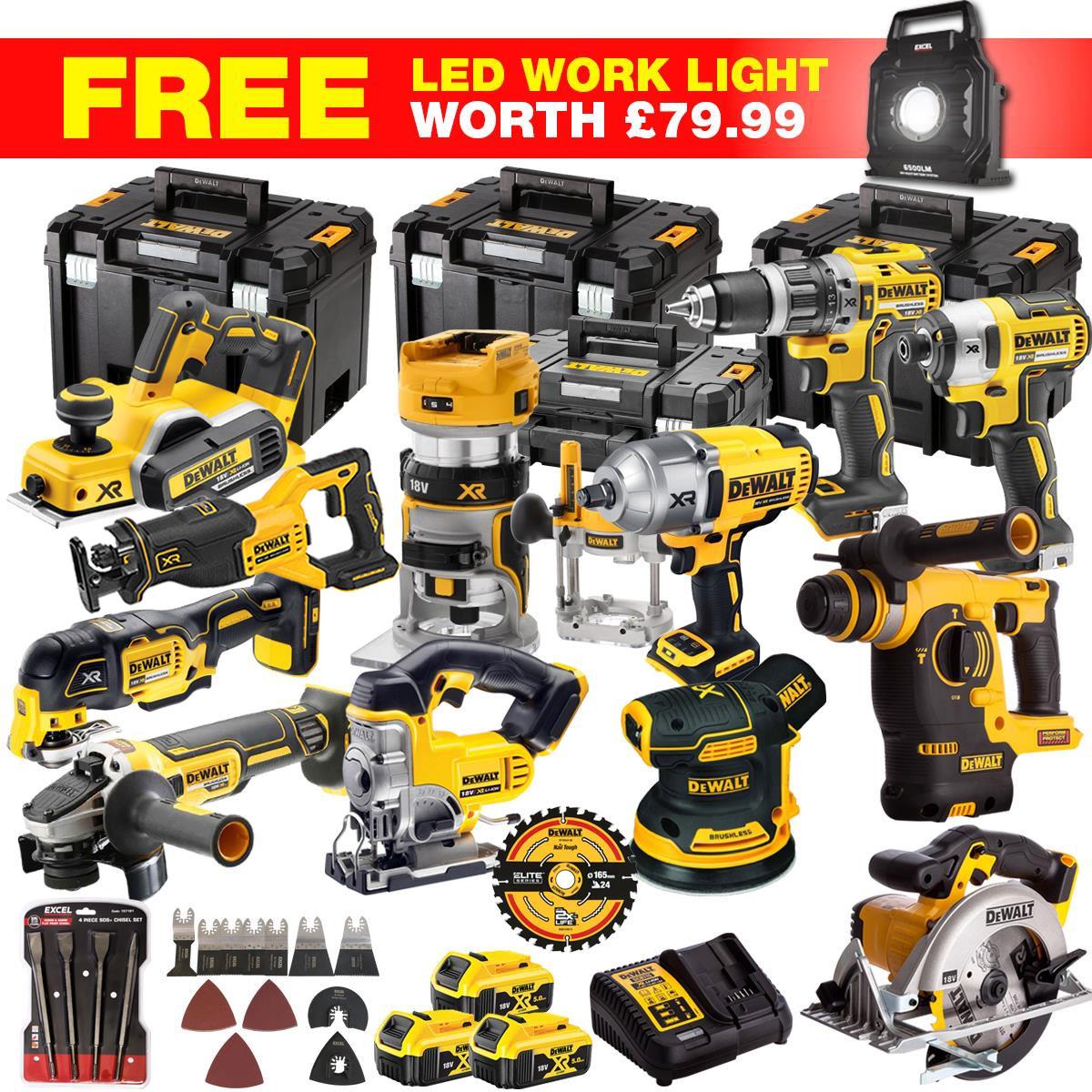 DCKT4T13WLF 18V XR 13 Piece Power Tool Kit with 3 x 5.0Ah Batteries, Accessories Set & Toughsystem Box
