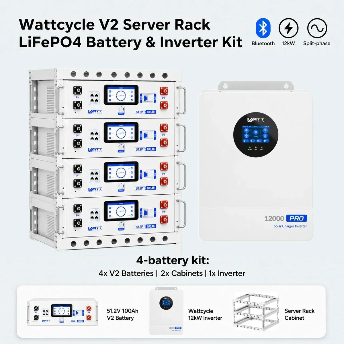 WattCycle 48V 100Ah LiFePO4 Server Rack Battery V2.5