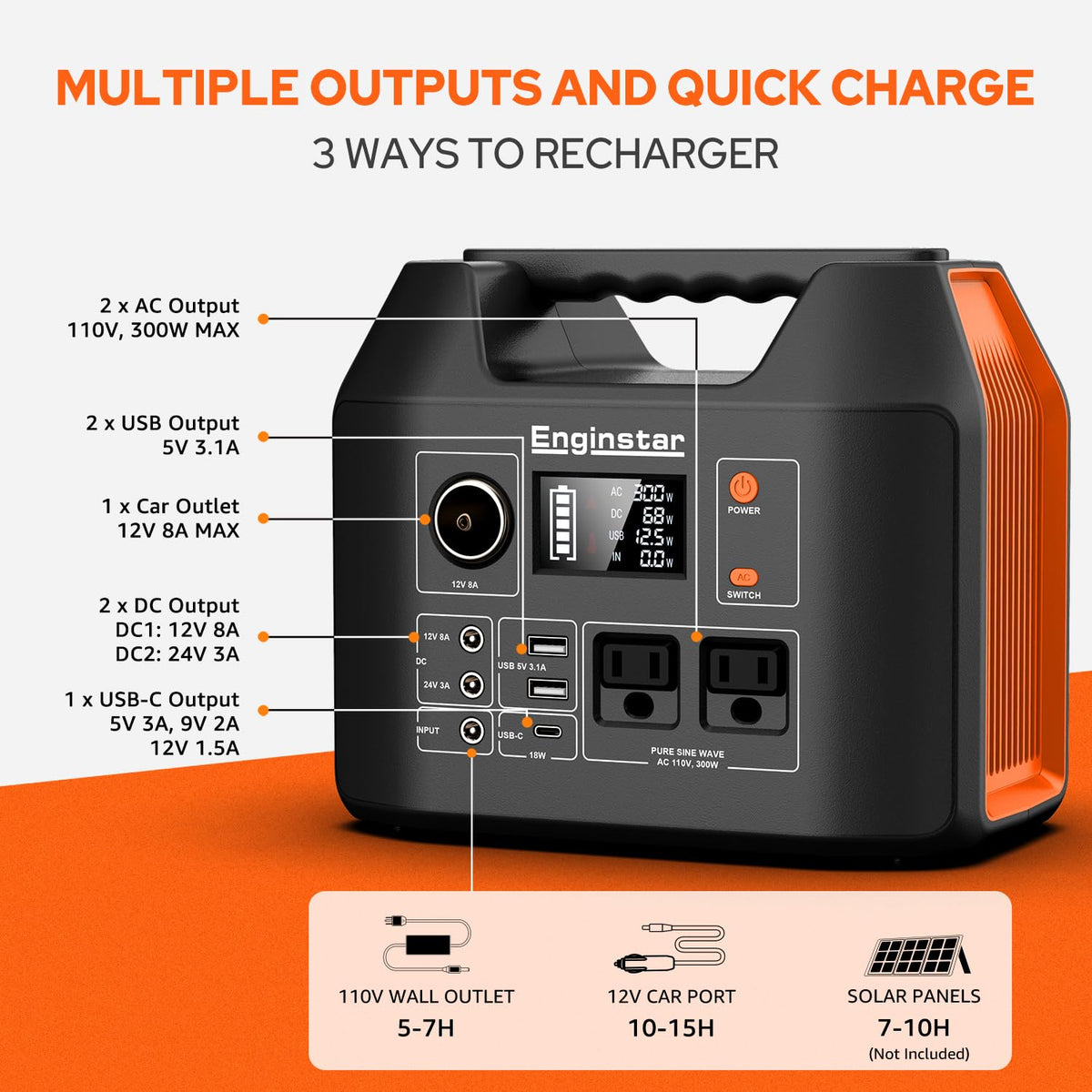 Portable Power Station 300W 296Wh Solar Generator
