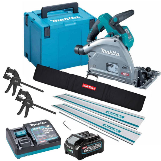 SP001GZ03KIT4 40V Brushless Plunge Saw with 2 x Guide Rail, Connector, Clamp Set & 1 x 4.0Ah Battery Charger